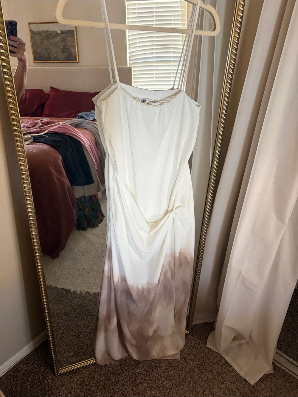 Zara White Maxi Dress with Taupe Ombre